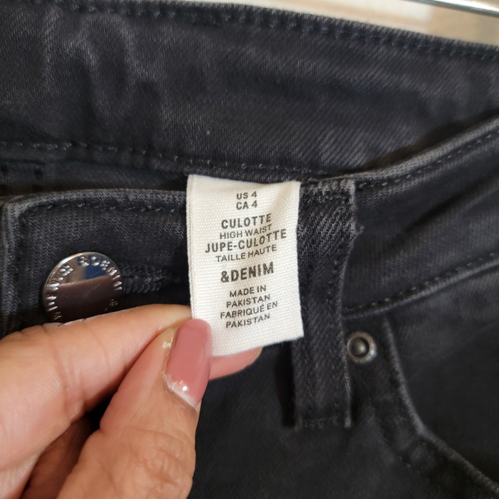 H&M &Denim Black Sz 4‎ Culotte High Waist Casual Wide Leg Jean Pant 5 Pocket - Picture 15 of 16
